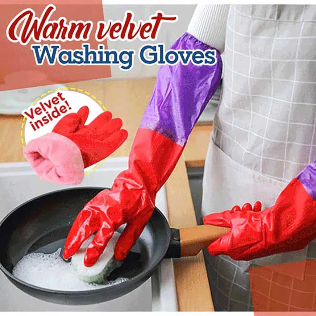 Кухонные перчатки для уборки теплые бархатные мытья бытовой водонепроницаемый