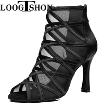 Loogtshon Latin dance shoes Jazz dance shoes Ladies dance shoes Black ladies dance shoes Wedding dance shoes Cuban heel 7.5-10cm