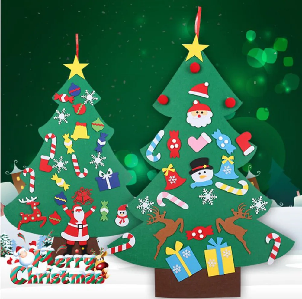 DIY Felt Christmas Tree Wall Hanging Artificial Christmas Tree Decoration New Year Christmas Ornaments for Home Xmas Kids Toys