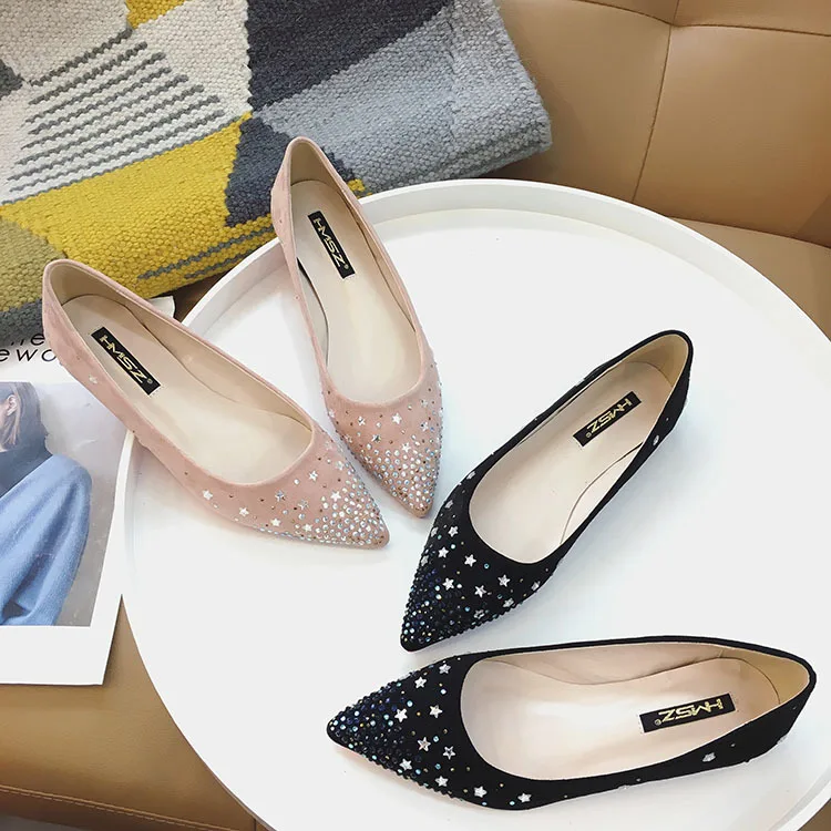 

2018 Spring Europe And America New Style Man-made Diamond Flat Pointed Versatile Fashion Elevator Hot Selling Shoes