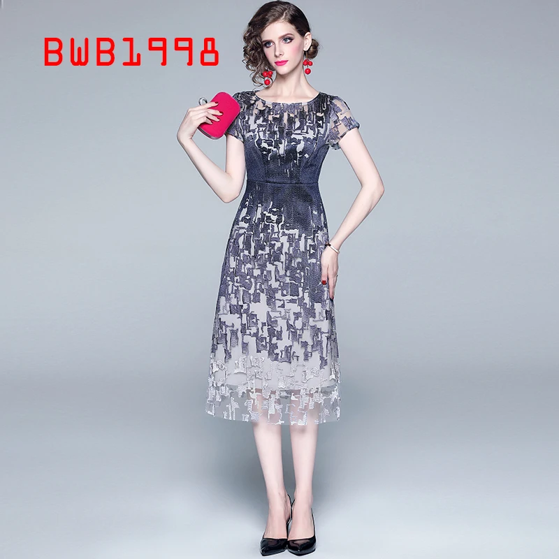 

BWB1998 Women's Dresses for Summer 2020 Dress New Robes Fashion Temperament Slim Embroidery Midi Woman's Dresses for Women