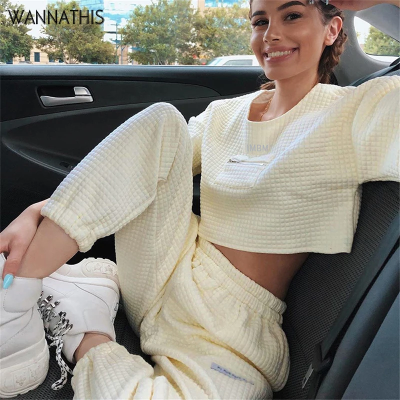 WannaThis/осенние комплекты из 2 предметов женский укороченный топ и леггинсы свободные базовые бежевые модные повседневные плотно прилегающий мягкий удобный комплект