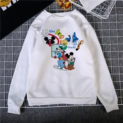 Disney sweatshirts feminino engraçado mickey e seus amigos desenhos animados impresso com capuz moda pulôver topos senhoras manga longa streetwear