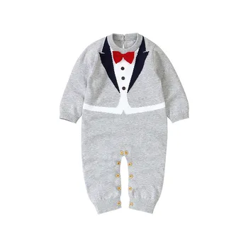 

2020 Baby Autumn Winter Clothing Infant Baby Boy Gentleman Cotton Romper Knitted Ribbed Jumpsuit Solid Clothes Warm Outfit
