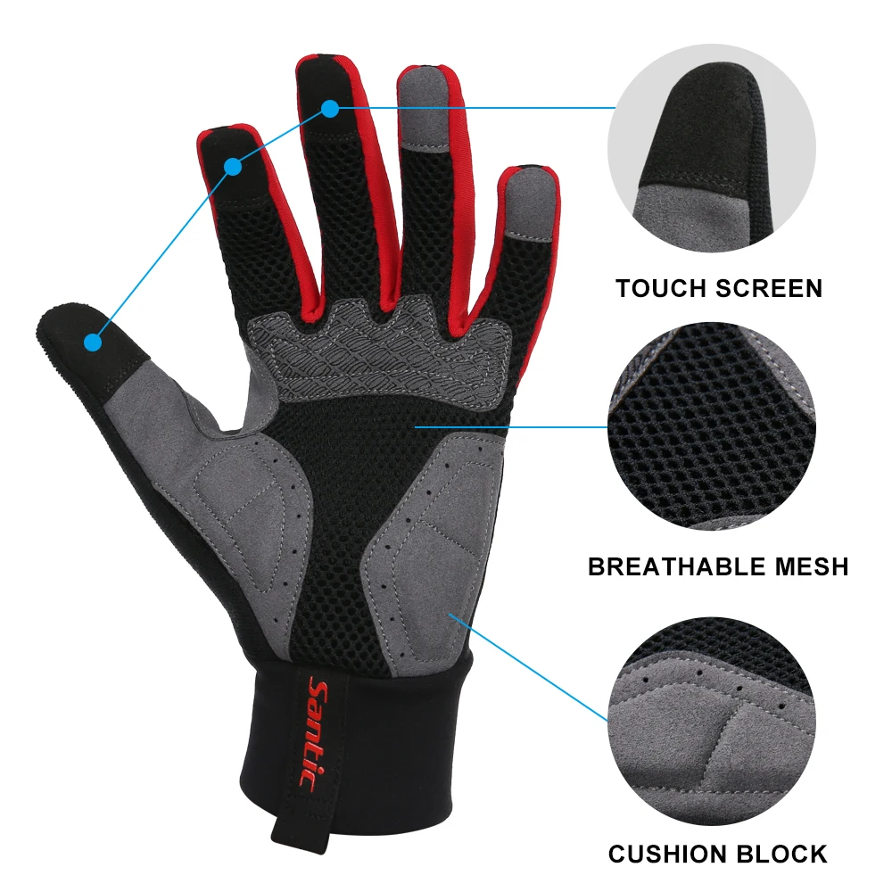 Cycling Gloves Santic Men's Full Finger Gloves Winter Thermal Fleece Warmer Cycling Gloves Windproof Male Motorcycle MTB Bike K9M9134