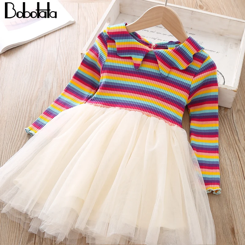 Bobotata/ костюм; Детские платья для девочек; Осенняя детская одежда; разноцветное платье принцессы в полоску; шифоновое платье для девочек; Vestido