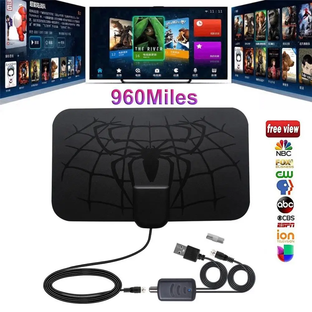 Цифровая комнатная антенна Spider Pattern Full HD TV местные каналы усилитель сигнала HDTV