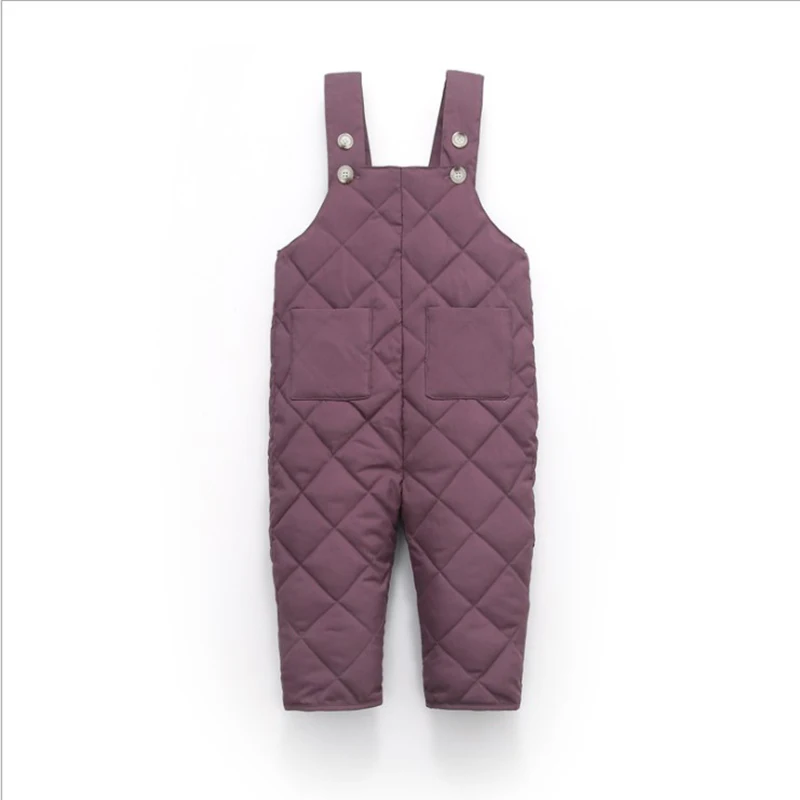 Детский зимний комбинезон г. Новые пуховые брюки для мальчиков осенние длинные хлопковые брюки для маленьких и средних девочек - Цвет: Фиолетовый