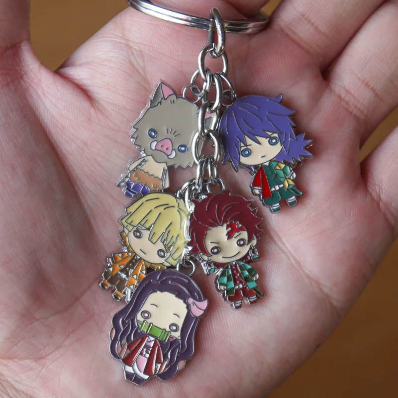 Anime Demon Slayer Kimetsu No Yaiba Keychain Cartoon Key Chain Figure Kamado Tanjirou Nezuko Metal Ring Gift | Украшения и
