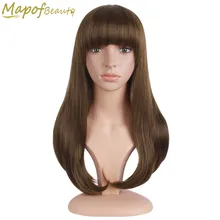 MapofBeauty, 20 дюймов, Длинные прямые парики для женщин, натуральный коричневый, черный, розовый, парик, термостойкие синтетические волосы, шт, челка, парик для косплея