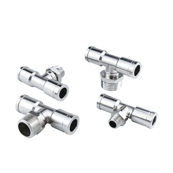 

Pneumatic PB Connector 4-16mm OD Hose Male BSPT Thread Nickel Plated Brass Push In Quick Connector Air Fitting Plumbing T Shape