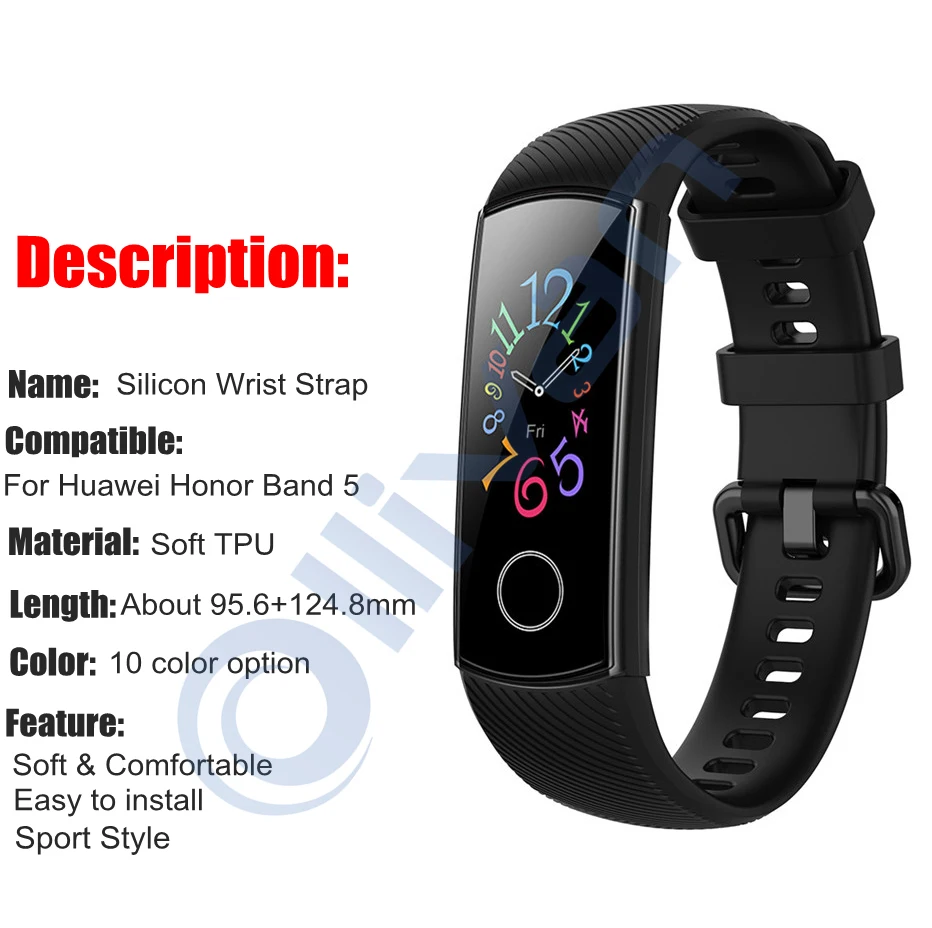 Ремешок OLLIVAN для Huawei Honor Band 5 силиконовый мягкий ТПУ ремешок на запястье браслет