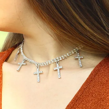 

Hip hop micro pave zircon cross pendant zircon crystal custom size tennis chain necklace ice out women men's jewelry