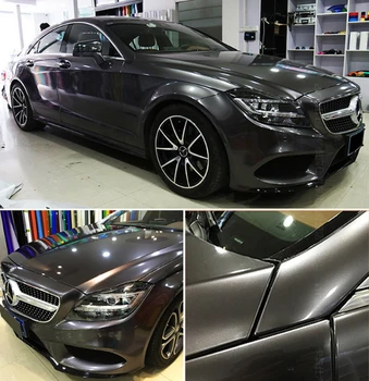 

50cmx300cm Glossy Grey Metallic Vinyl Car Wraps Foil With Air Release PVC Glossy Car Sticker Decal Film