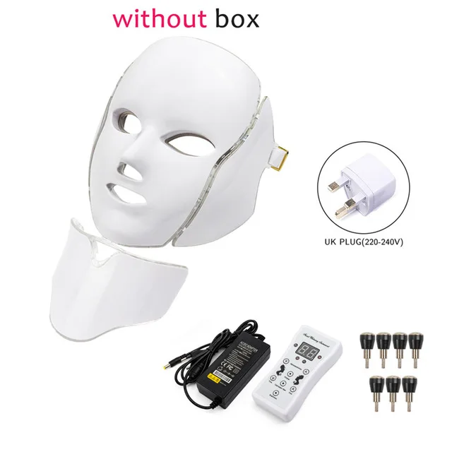 1 set UK plug Светодиодный маска для лица терапия 7 цветов устройство для приготовления маски с шейной кожей Фотон терапия легкий уход за кожей удаление морщин, акне Красота лица - Цвет: 1 set UK plug