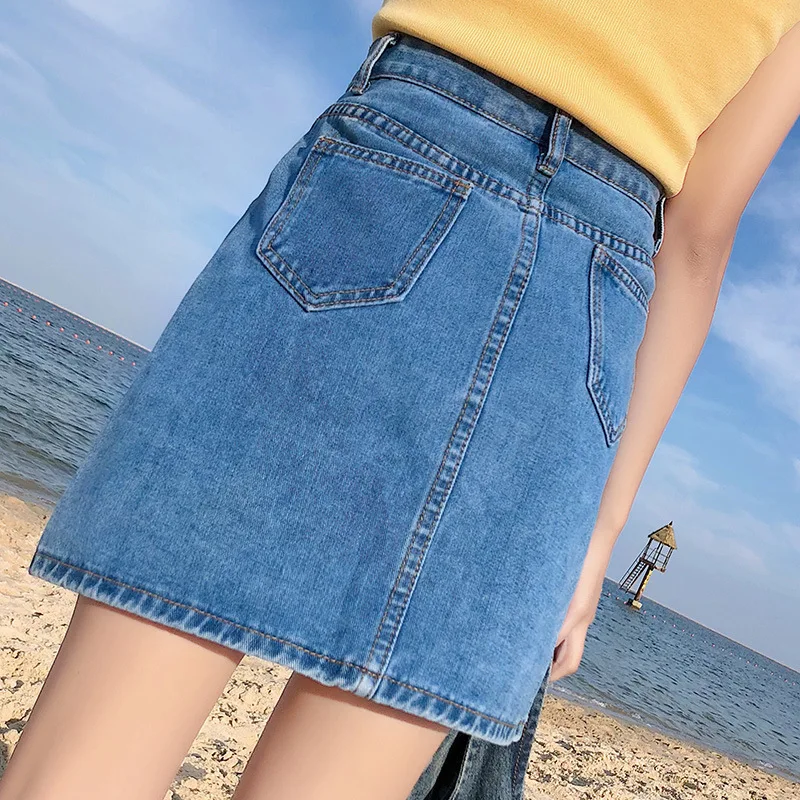 

High-waisted Denim Skirt Women's 2019 Summer Wear New Style Zipper Joint Vertical Pocket Students' Skirt Skirt