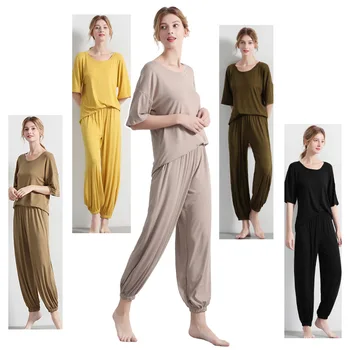 

Womens Pajamas Sets O-Neck Half Sleeve Suit Soft Loose Girls Sleepwear Autumn Winter Pijamas Suit Home Clothes Pyjama Femme