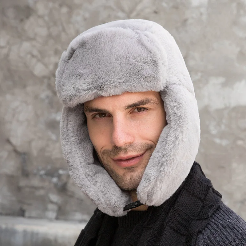 Дамская зимняя меховая имитация шапочки и фланелевая теплая шапка с ушами зимние шапки для мужчин и женщин лыжные - Цвет: grey