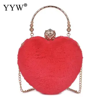 

Red Heart Wedding Clutch For Bride Mini Handbag Women Heart Shape Clutch Purse Shoulder Bag Evening Tote Chain Purse Party Prom