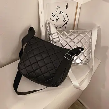 

Casual Adjustable Shoulder Belt Bags for Women 2020 Fashion Lattice Pattern Crossbody Bags Solid Color Cotton Padded Handbags