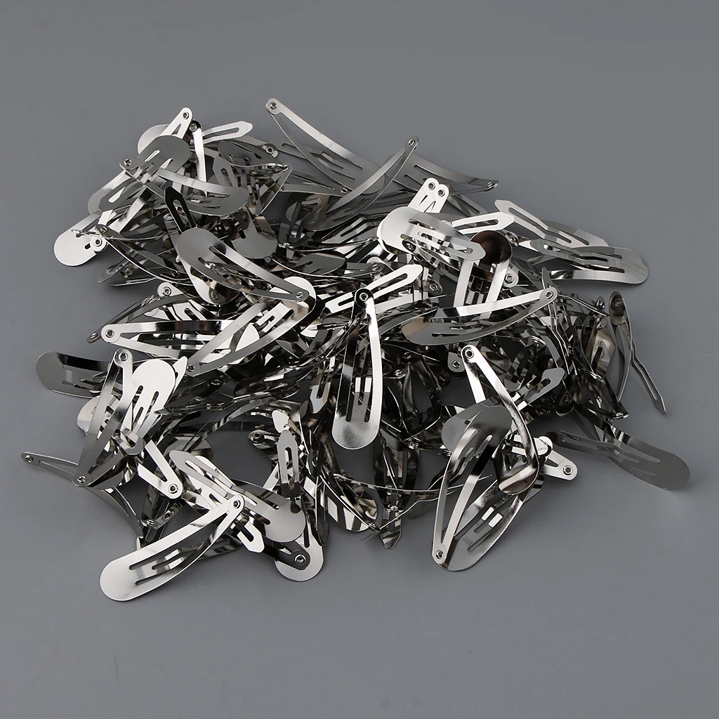 Lot 100pcs Silver Metal 50mm Snap Prong Hair Clips for Kids Hair Bows DIY Crafts Supplies 5 cm