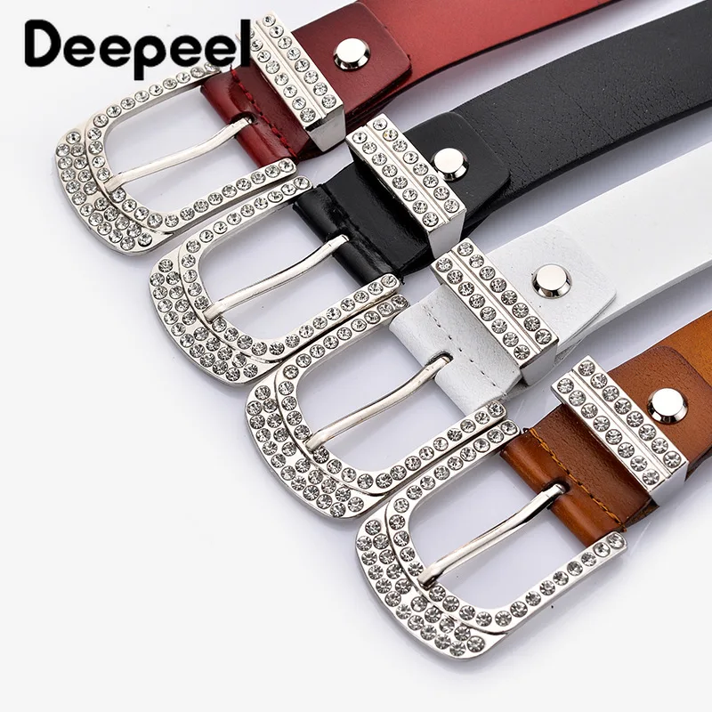 Deepeel, 1 шт., 3,4 см* 105 см, модные ретро Стразы, инкрустированные из искусственной кожи, ремень, украшение из сплава, пряжка, широкий ремень для джинсов для женщин