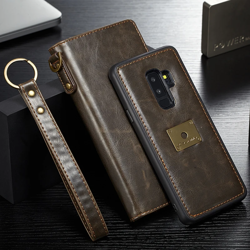 Чехол CaseMe для Samsung Note 8 9 10 Ретро Чехол-кошелек из натуральной кожи со съемной картой для Galaxy S8 S9 S10 Plus S10E - Цвет: Коричневый