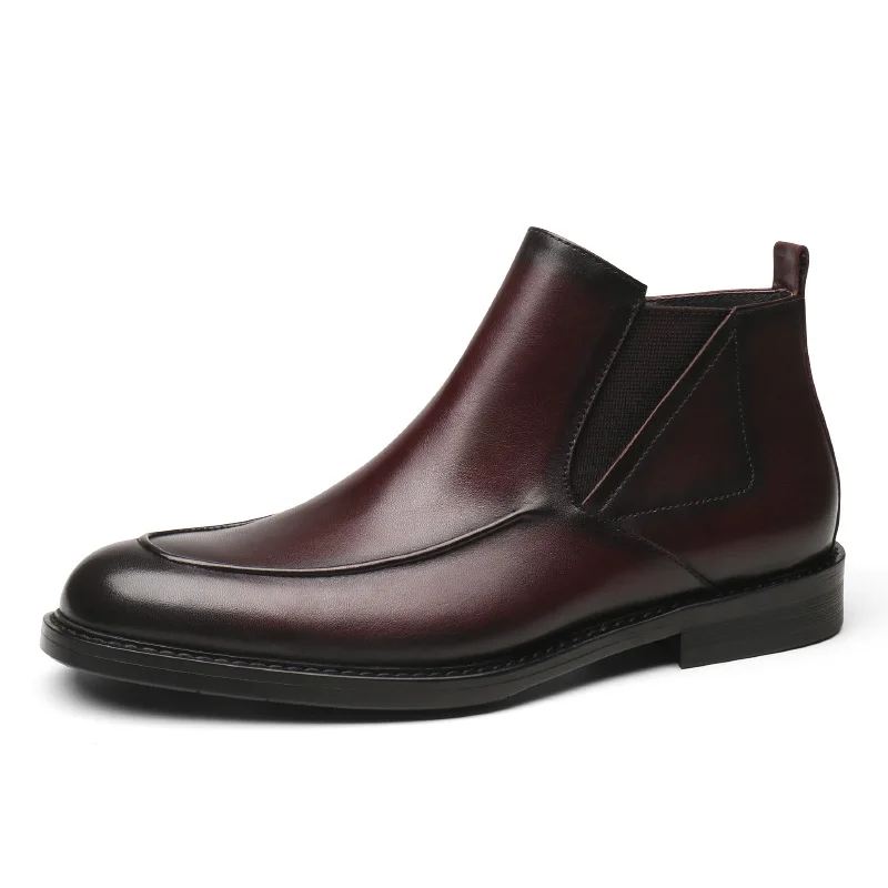 

New Pointed Toe Black Mens Dress Boots Genuine Leather Chelsea Boots Male Ankle Boots