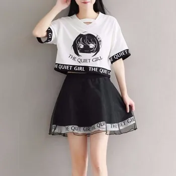 

harajuku two piece set girls tshirt and skirt 2 piece set women anime figure preppy Korean clothe loose 2020 tiktok clothes