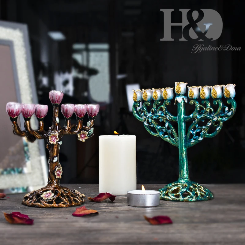 H&D, 5 стилей, Hanukkah, ручная роспись, эмаль, Menorah, канделябры, Chanukah, виски, подсвечники, 9 веток, Звезда Давида, подсвечник