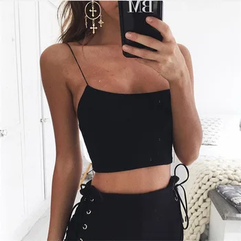 

Summer Fashion 2020 New Arrivals Sexy Sleeveless O Neck Black Bodycon High Street Women Tops Crop Camis