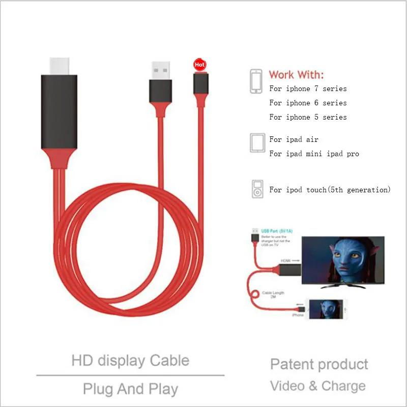 HDMI кабель HD 1080P Кабель-адаптер HD tv для iPhone X 8 plus 7 plus