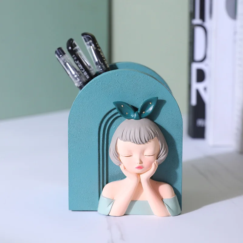 

Nordic Creative Resin Girl Storage Box Living Room Desktop Makeup Brush Storage Box Crafts Ornaments Home Decoration Accessories
