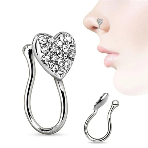 Stainless Steel Heart Clip On Nose Ring Star Fake Nose Piercing Clip On Cross Nose Clip Fake Faux Piercing Jewelry