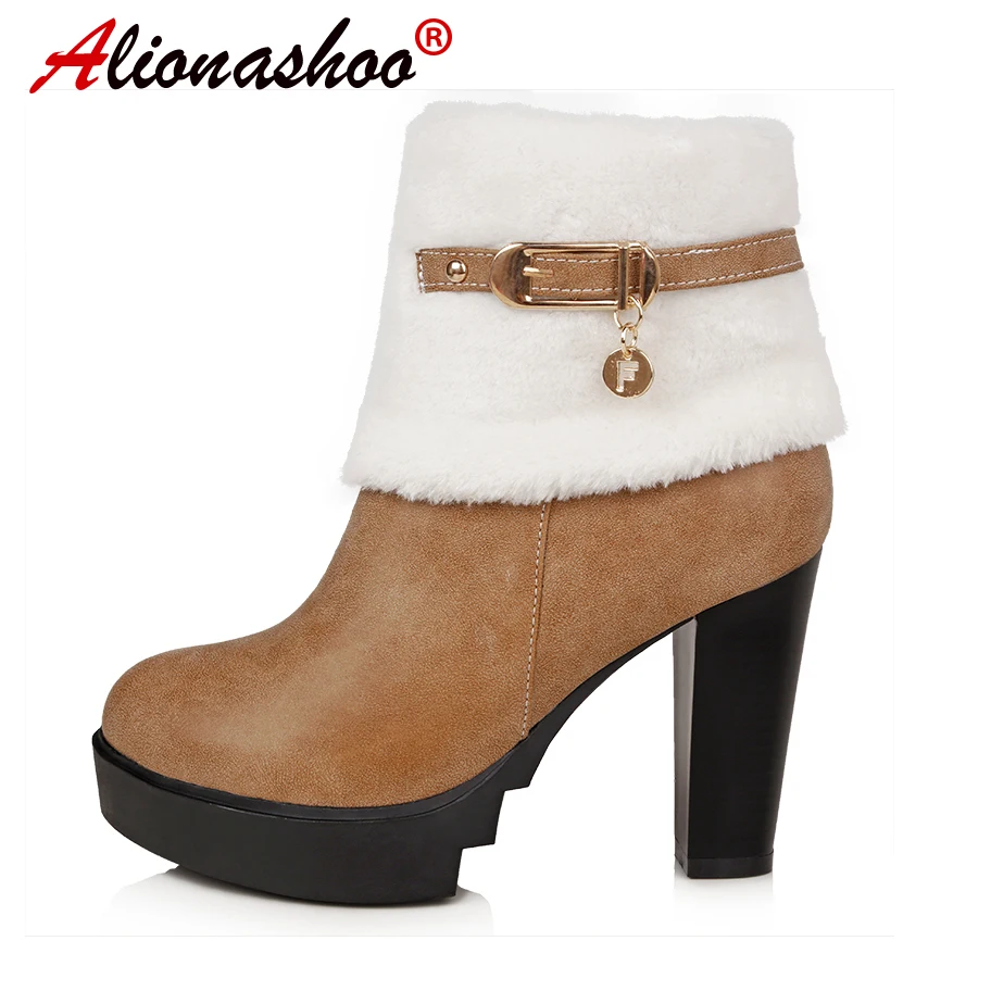 

Women Boots Winter outdoor keep Warm Fur Boots Platform Waterproof Women's Snow Boots Thick heel with round head short boot 34-4