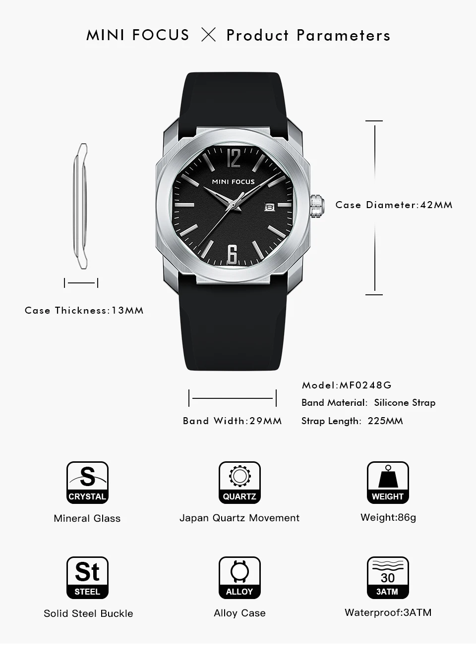 MINI FOCUS Quarzuhr für Herren, wasserdicht_voghion.com