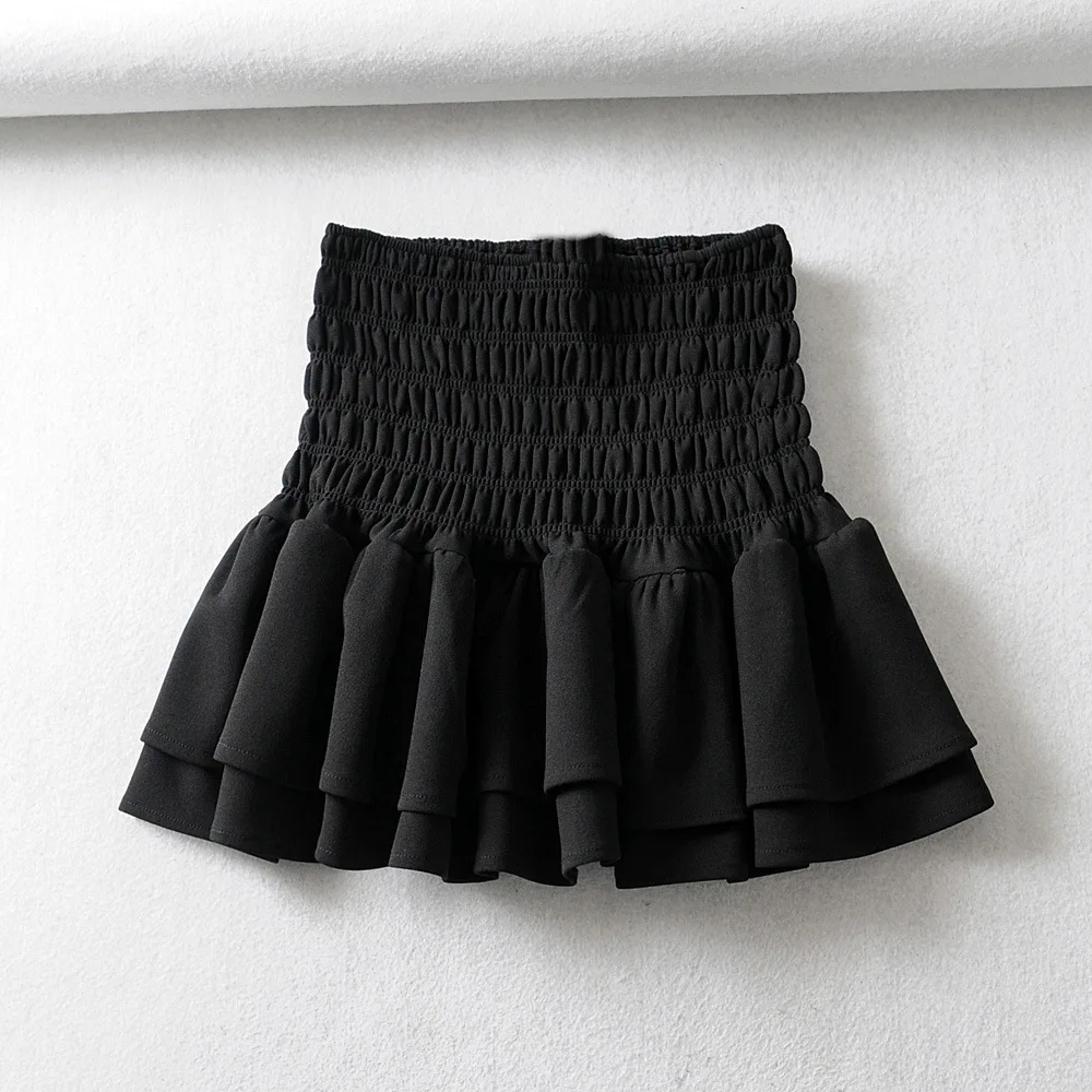 

F4315-Western Style WOMEN'S Dress 2019 Summer New Style High-waisted Pleated Elastic Double Layer Flounced Skirt