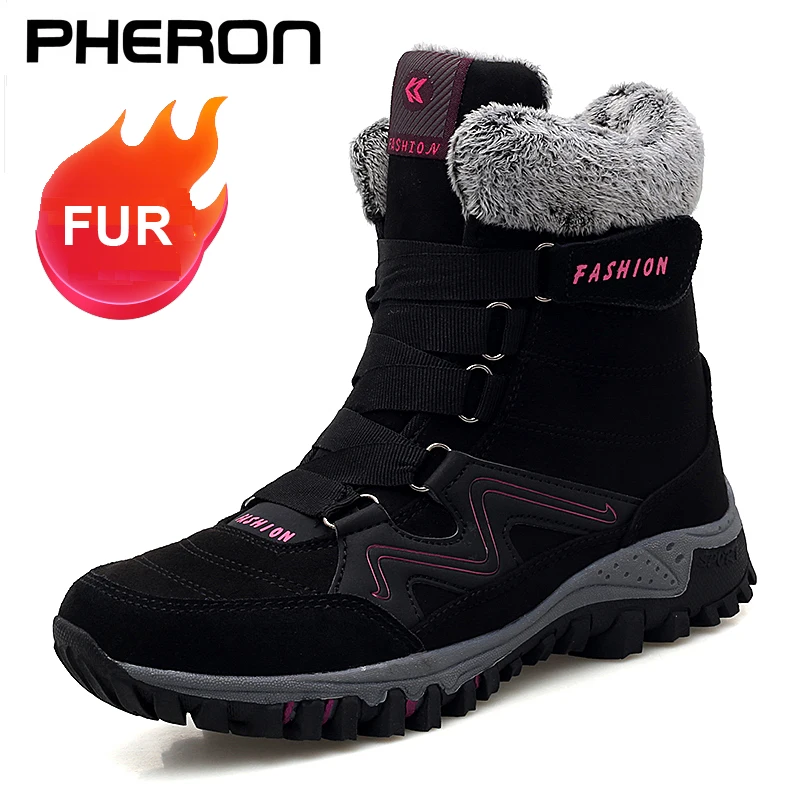 Botas de nieve de piel de ante para mujer, cálidas, de felpa, impermeables, zapatos planos, 34 a 46, novedad, invierno, 2020