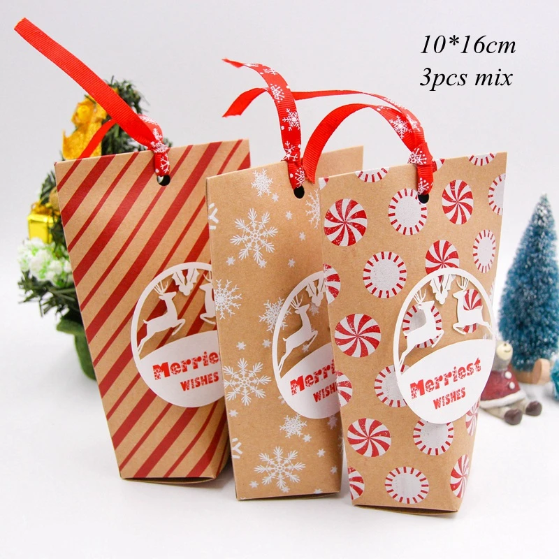 mix 3pcs 1 комплект форма дома рождественские конфеты подарочные пакеты с веревками Рождественская елка печенья сумки Счастливого Рождества упаковочные коробки для гостей вечерние Декор - Цвет: mix 3pcs
