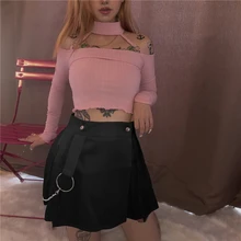 Nibber Harajuku девушки милые белые Лолита плиссированные юбки женские осенние дикая декоративная металлическая цепь черные готические мини юбки mujer