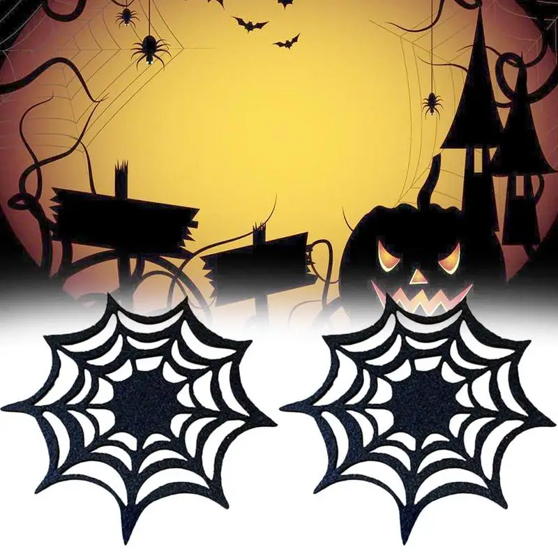

Halloween Spider Webs Cup Coaster Placemat Nonwoven Cloth Table Decoration Horror Haloween Desk Decoration