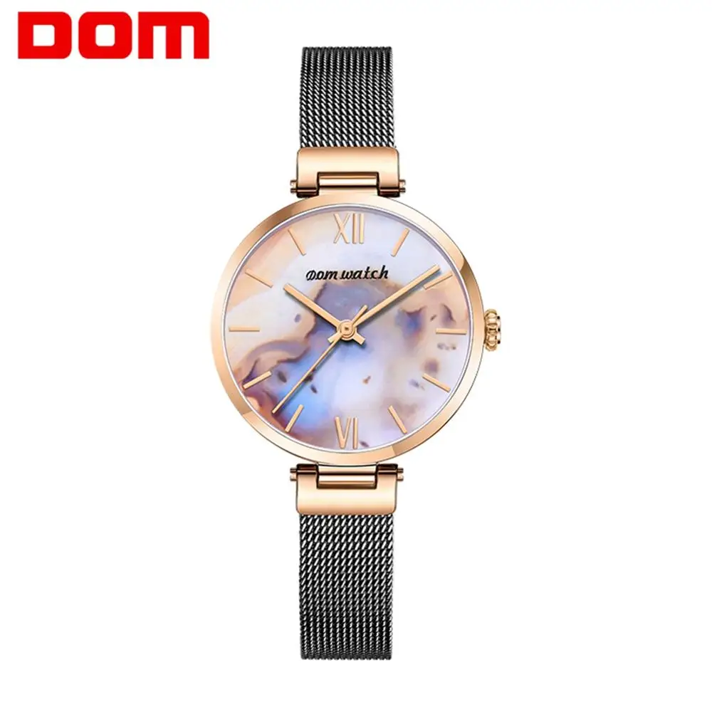 

Women Watches Top Luxury Fashion Female Quartz Wrist Watch Ladies Steel Waterproof Clock Girl Agate Pattern Watch DOM G-1286
