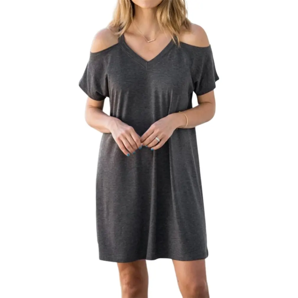 

Special Design Casual Style Short Length Short Sleeve V-neck Collar Strapless Loose Irregular Summer Dress