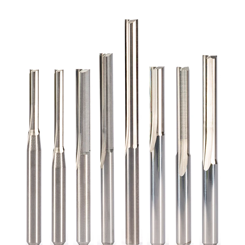 

2pcs 3.175 4 5 6 8 10mm Straight Slot Wood Cutter CNC Solid Carbide Two Double Flute CNC Router End Mill Milling MDF Plywood Bit