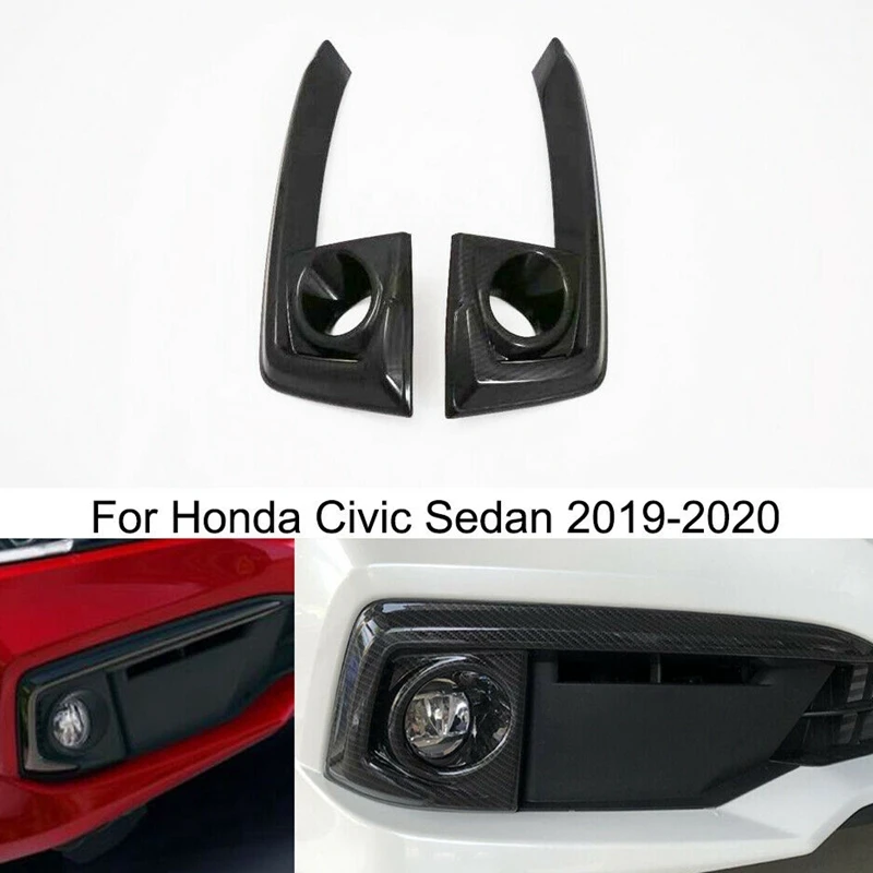 2Pcs ABS Carbon Fiber Front Fog Light Lamp Decoration Frame Cover Trim for Honda Civic Sedan 2019-2020 | Автомобили и мотоциклы