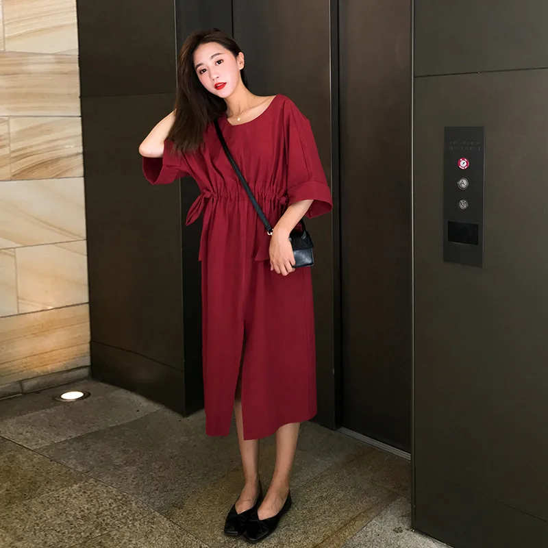 

2020 Summer Wear New Style Very Fairy of France Non-mainstream French Retro Korean-style Loose Bandage Cloth Red Dress Women's
