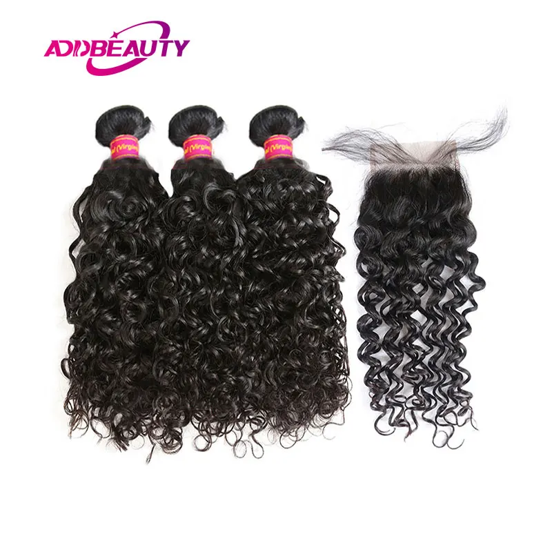 

Brazilian Water Wave Bundles With Closure Virgin Human Hair Bundles With Lace Closure Free Shipping3/4 Bundles With Hair Closure