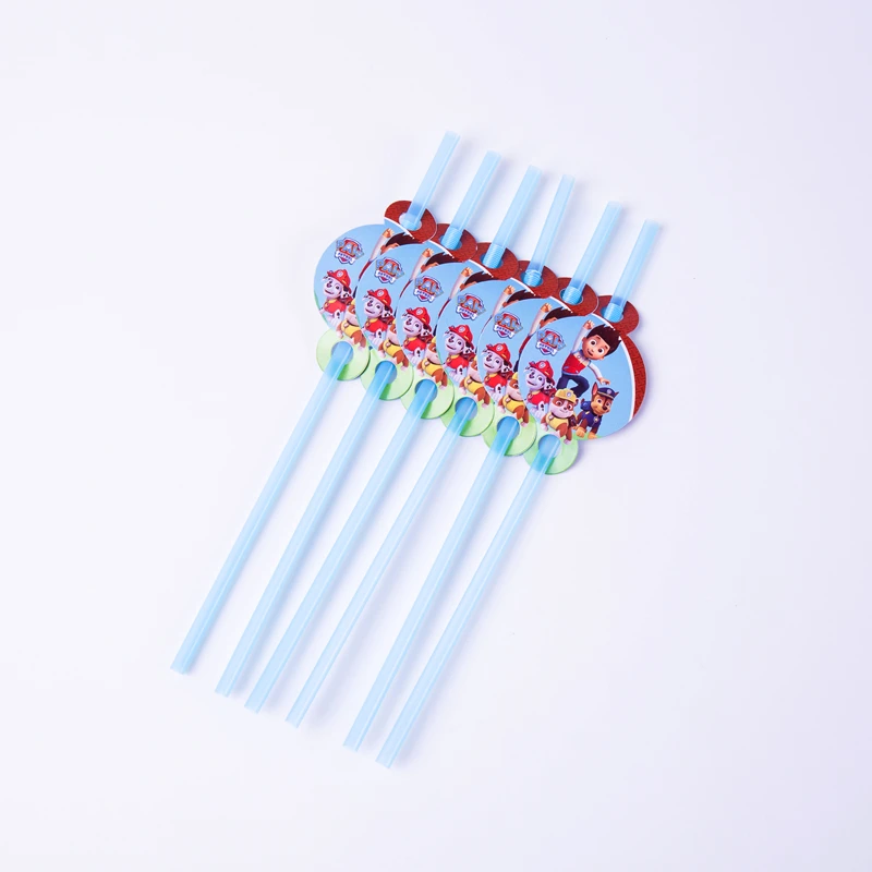 straws-6pcs Дизайн «Щенячий патруль» для мальчиков, украшения для дня рождения, воздушные шары, бумажные стаканчики и тарелки, одноразовые столовые приборы для малышей - Цвет: straws-6pcs