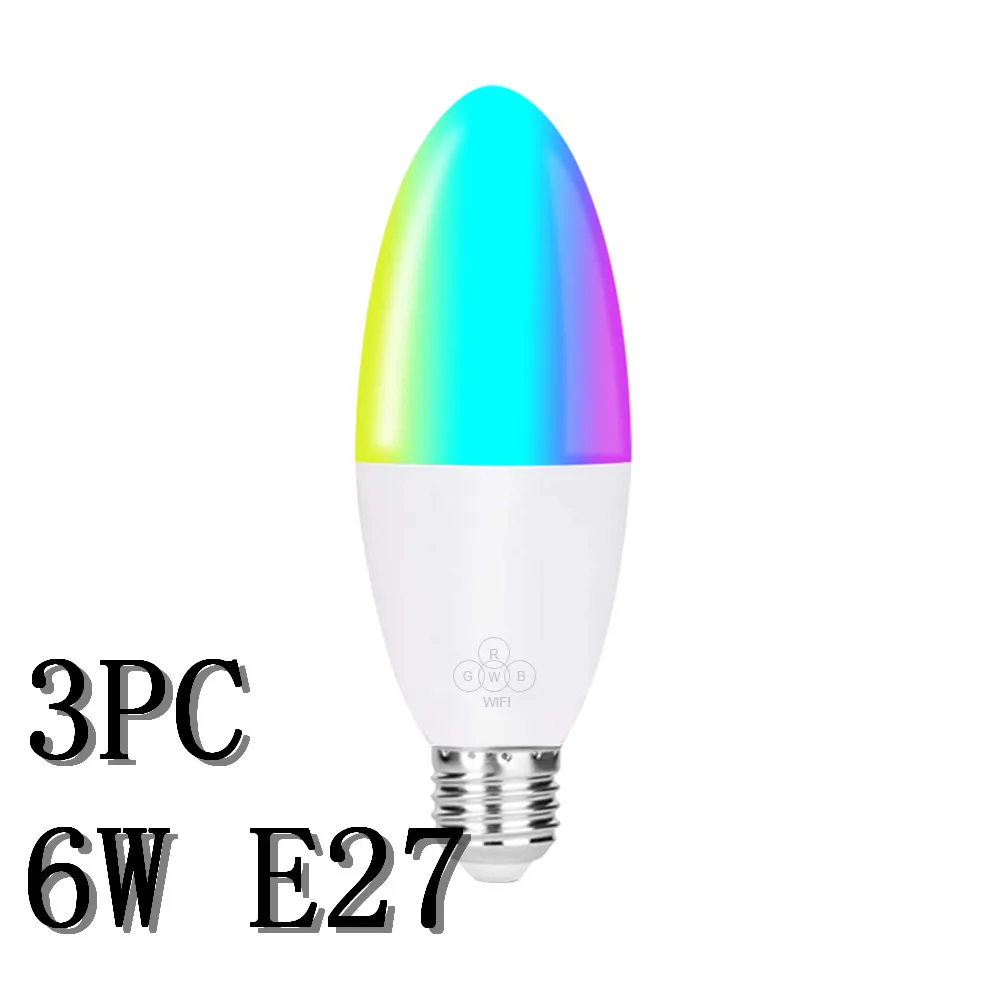 3PC E27 Смарт WiFi Свеча лампа E14/E27 RGB лампа поддержка Alexa/Google Home/IFTTT смарт-динамик Голосовое управление 6 Вт светодиодные лампы украшения - Испускаемый цвет: 3PC E27