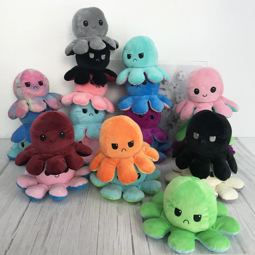 New Cute Double Sided Peluche Pulpo Reversible Flip Pieuvre Soft Mood
